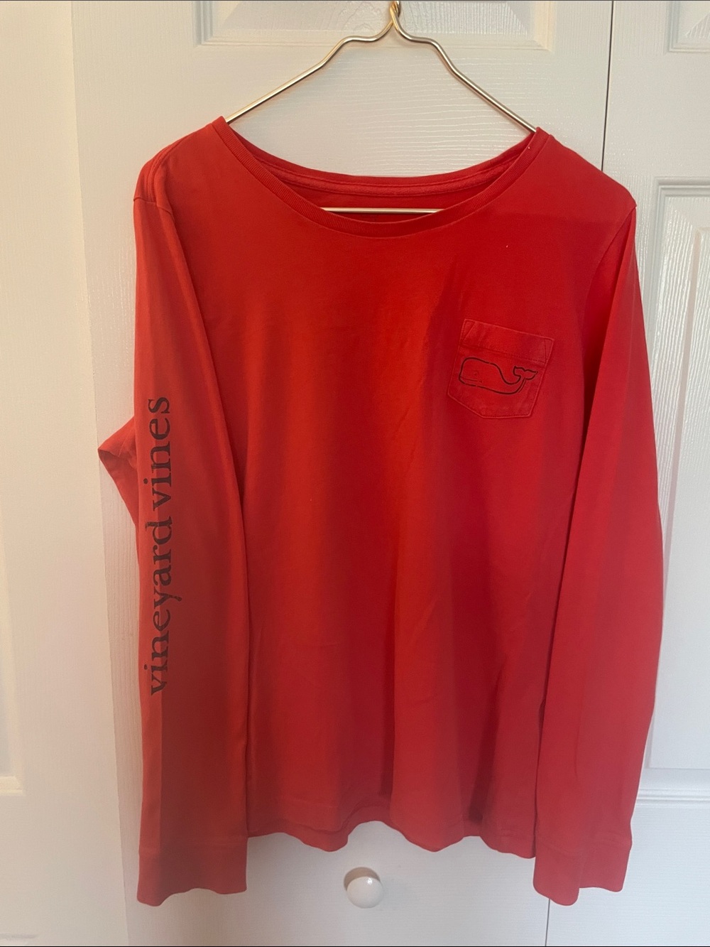 Vineyard Vines Red Long Sleeve Pocket Tee with Sleeve Branding